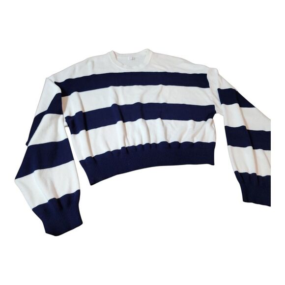 Garage Stripped Navy/White Ribbed Cuff Sweater Sz XS Ultra Soft Nautical Preppy - Picture 1 of 7